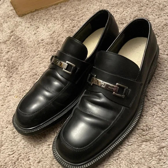 Vintage Gucci black leather horsebit loafers dress shoes size 8.5D (41.5)
